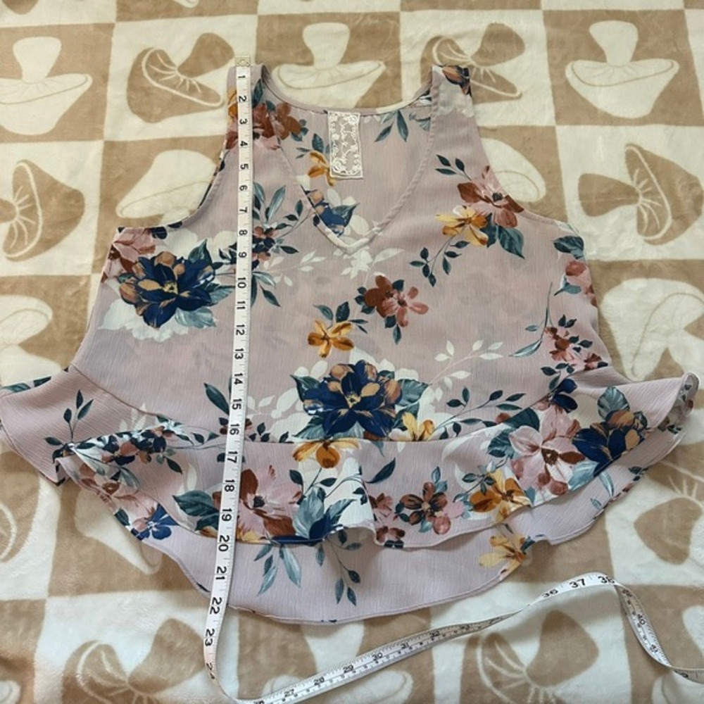 Sadie & Sage Pink Floral Tank‎ Top Sleeveless Ruffle Hem Size M - Picture 6 of 8